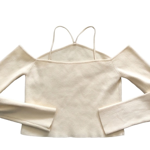 Middletone Cream Ribbed Knit Cut-out Shoulder Top - Picture 7 of 10